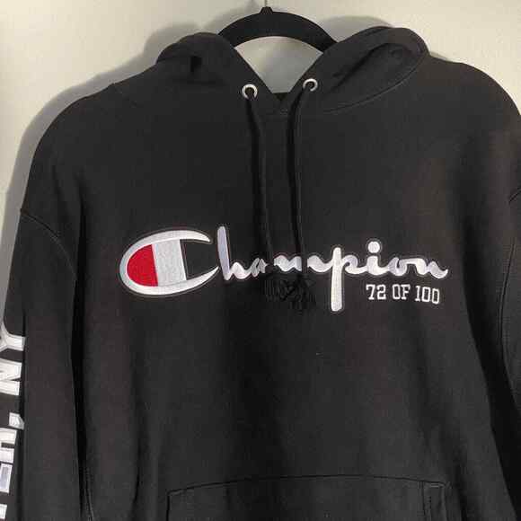 Champion Hoodie Men's Large Black Reverse Weave Knickerbocker Hoodie 72/100 - Picture 2 of 12